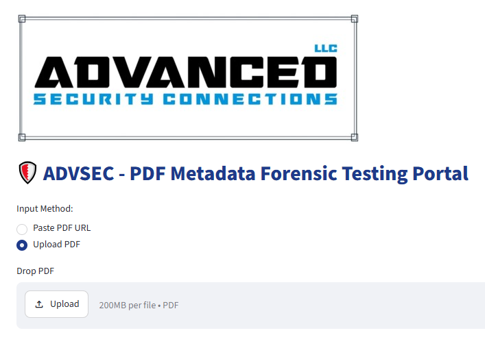 ADVSEC PDF Forensic Portal Interface